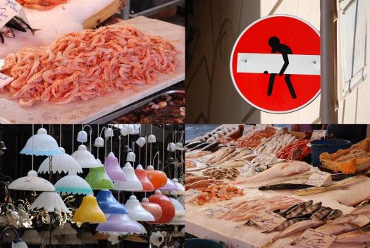 Palermo market - gamberi-a secret artist-lamps and pesce